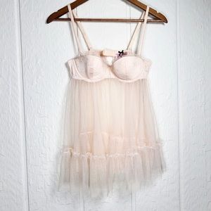 NWT Victoria’s Secret Pale Blush Pink Baby Doll Tulle Night Lingerie